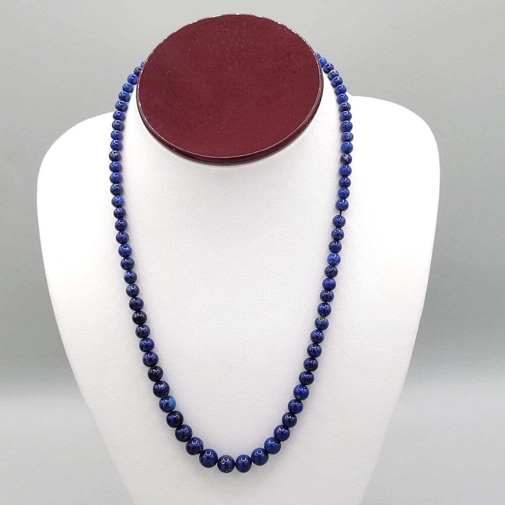 Vintage Royal Blue Lapis Lazuli Beaded Necklace With Brass Barrel Clasp